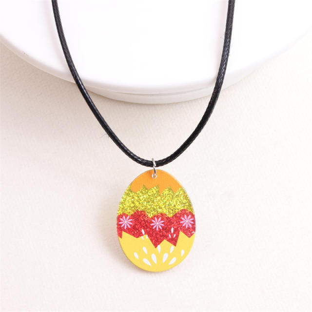 Easter egg pendant PU leather necklace