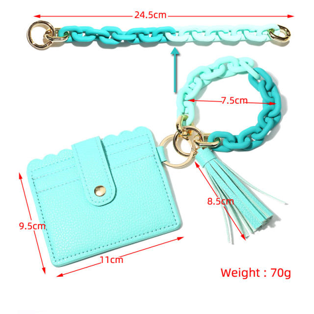 Colorful acrylic chain PU leather card holder keychain wrislet keychain