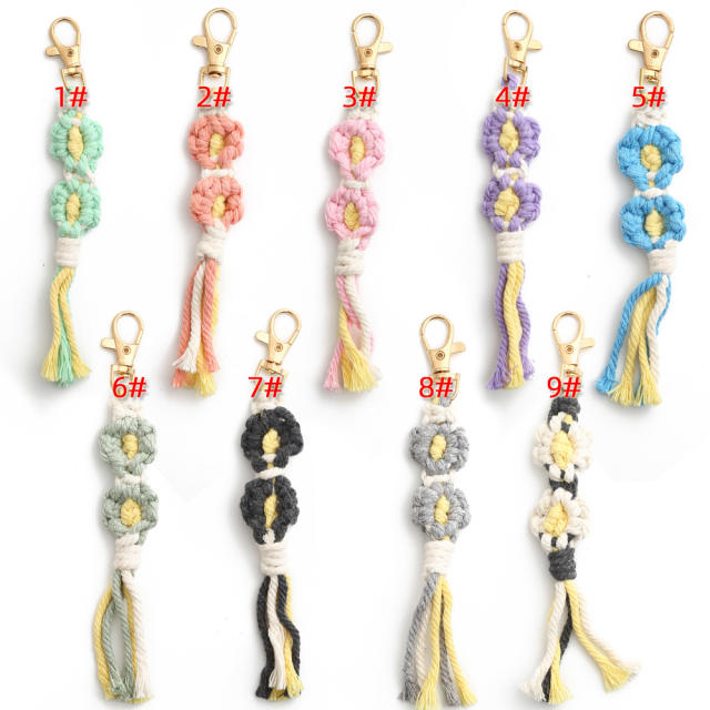 Spring summer handmade braid daisy flower tassel keychain