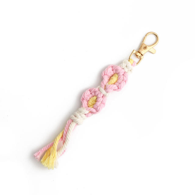 Spring summer handmade braid daisy flower tassel keychain