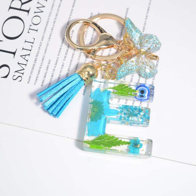 Spring blue daisy flower butterfly acrylic initial letter keychain