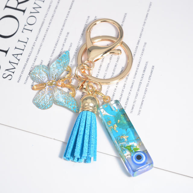 Spring blue daisy flower butterfly acrylic initial letter keychain