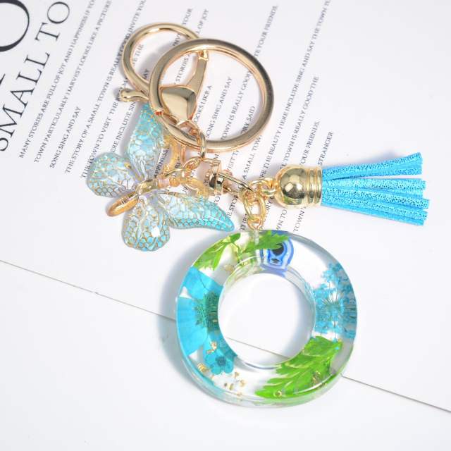 Spring blue daisy flower butterfly acrylic initial letter keychain
