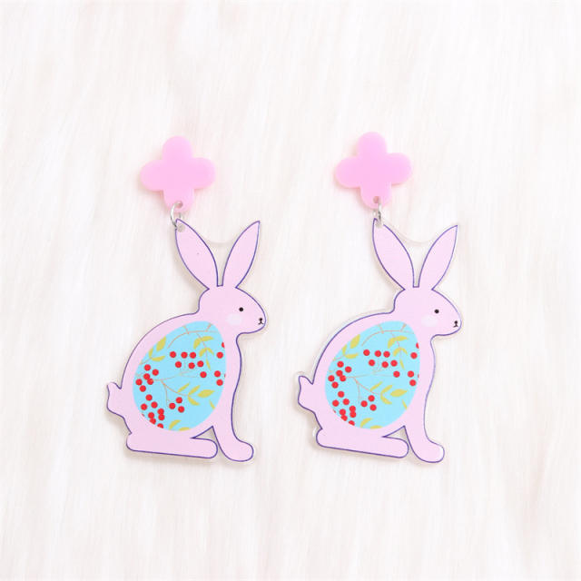 Cute easter bunny acrylic dangle earrings necklace set