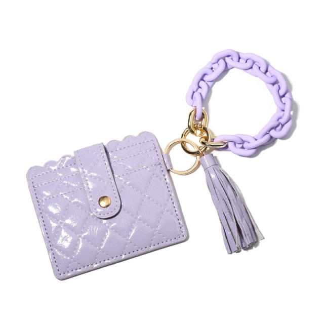Colorful acrylic chain PU leather card holder keychain wrislet keychain