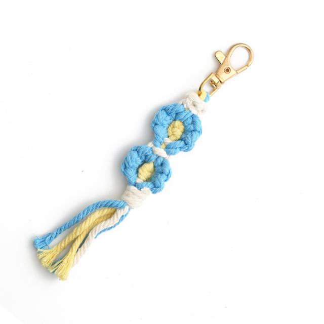 Spring summer handmade braid daisy flower tassel keychain