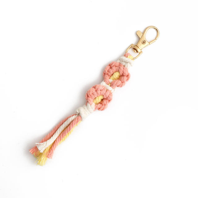 Spring summer handmade braid daisy flower tassel keychain