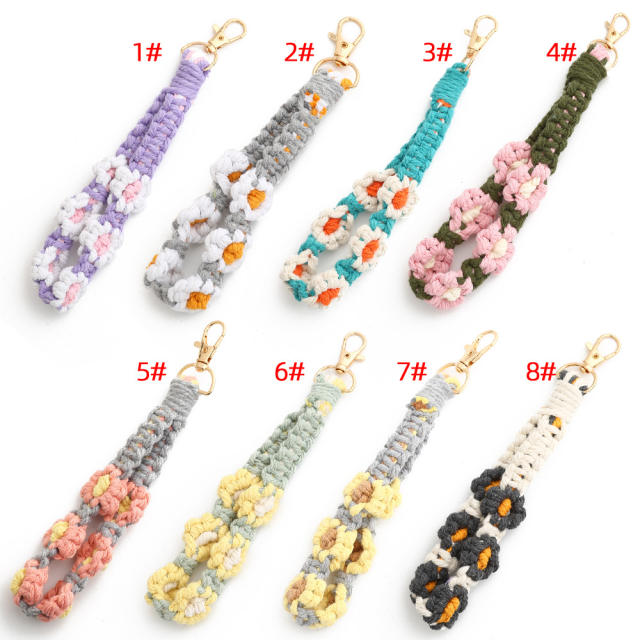 Boho handmade braided daisy flower keychain wrislet keychain