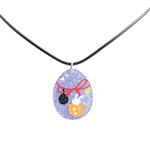 Easter egg pendant PU leather necklace