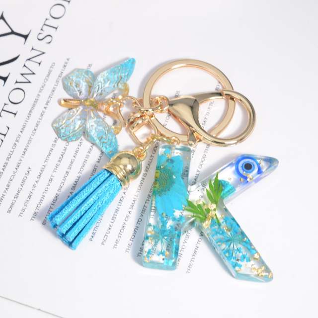 Spring blue daisy flower butterfly acrylic initial letter keychain