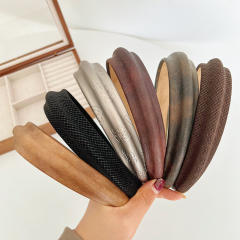 Easy match dark color women PU leather headband padded headband