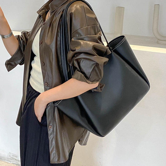 Soft pu leather classic women tote bag