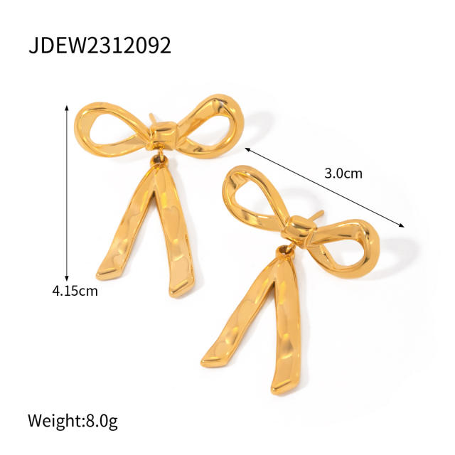 18KG cute bow stainless steel necklace earrings rings set