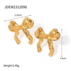18KG cute bow stainless steel necklace earrings rings set