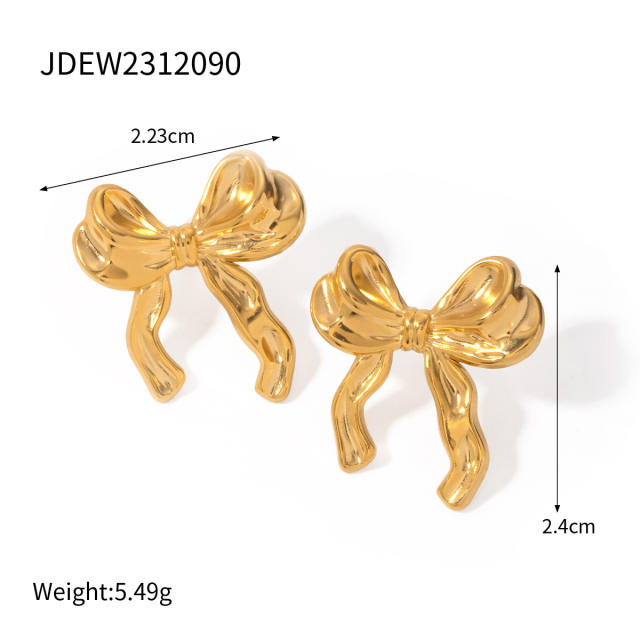 18KG cute bow stainless steel necklace earrings rings set