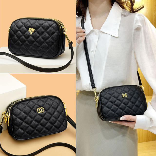 Pop black color quilted pattern women crossbody bag