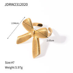 18KG cute bow stainless steel necklace earrings rings set