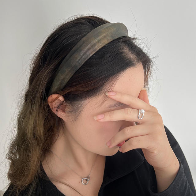 Easy match dark color women PU leather headband padded headband