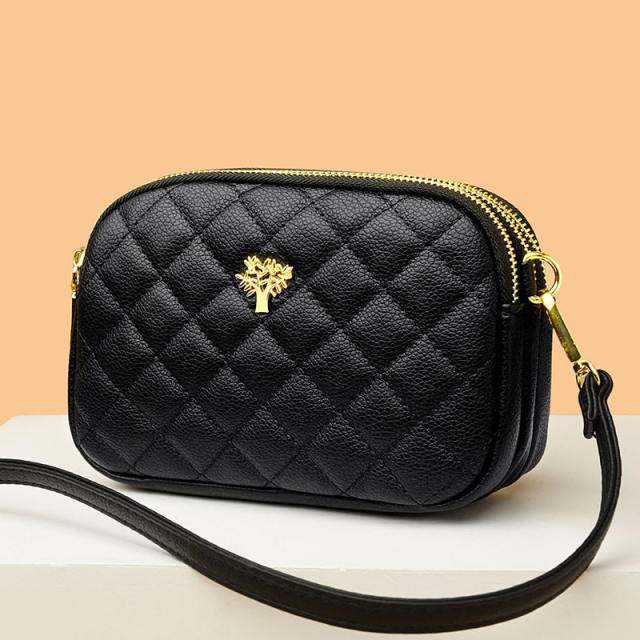 Pop black color quilted pattern women crossbody bag