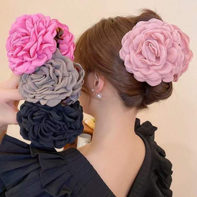 Spring summer fabric rose flower hair claw clips