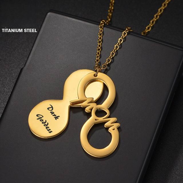 Diy engrave name mom letter infinity stainless steel necklace