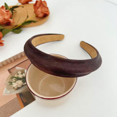 Easy match dark color women PU leather headband padded headband