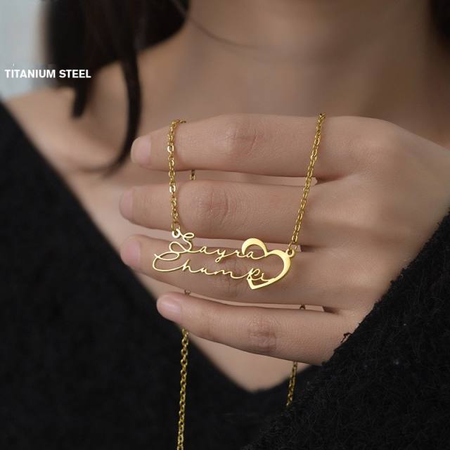 DIY custom name heart stainless steel necklace