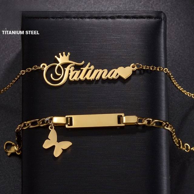 Cute custom name engrave letter necklace bracelet set for kids