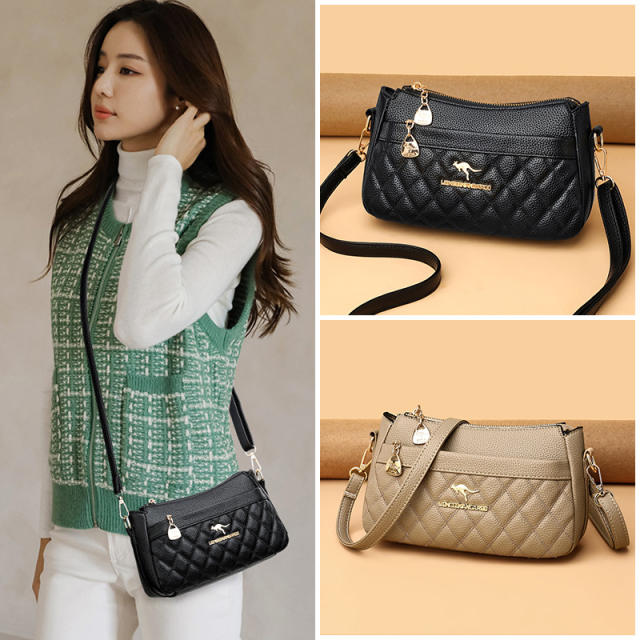 Classic quilted pattern PU leather women crossbody bag