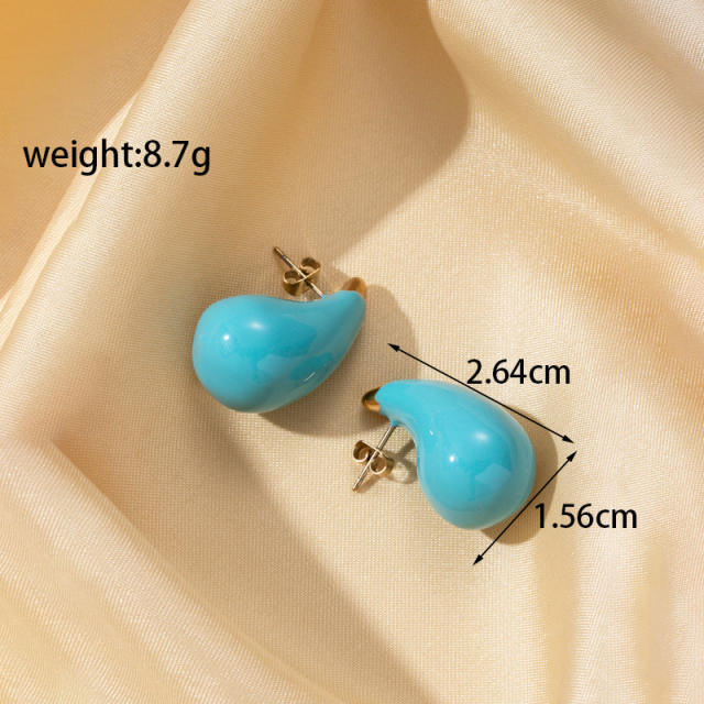 Classic color enamel water drop stainless steel chunky earrings