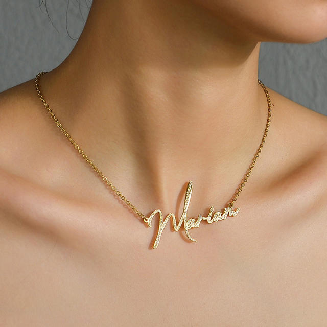 INS custom name diamond stainless steel necklace