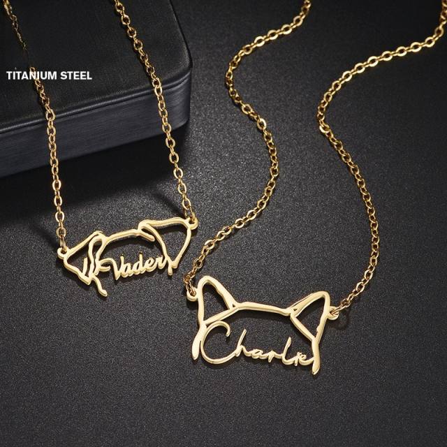 Cute doy cat ear cartoon pet custom name stainless steel necklace