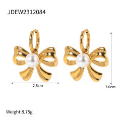 18KG cute bow stainless steel necklace earrings rings set