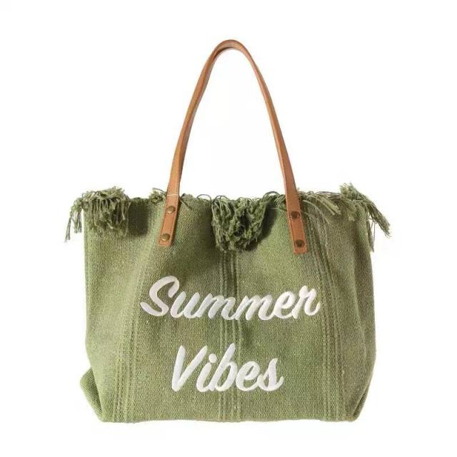 Large capacity canvas summer letter beach tote bag