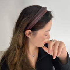 Easy match dark color women PU leather headband padded headband
