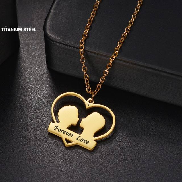 Personality heart shape couples engrave name custom necklace