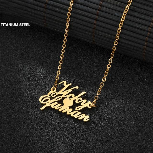 Stainless steel two name heart symbol custom name necklace