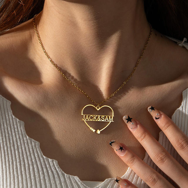 DIY custom name heart stainless steel necklace