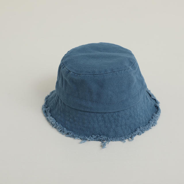 Vintage plain color denim bucket hat for kids