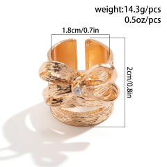 Concise ribbon bow pearl bead metal earrings rings set