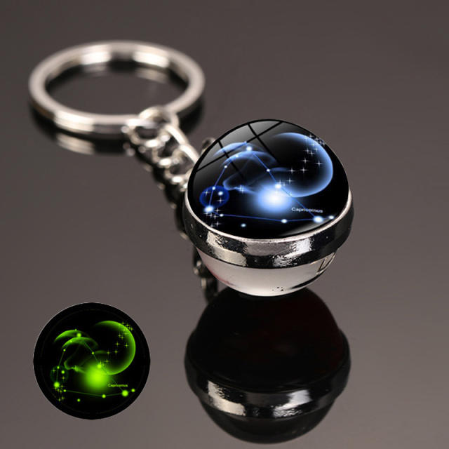 Luminous zodiac series glass ball keychain