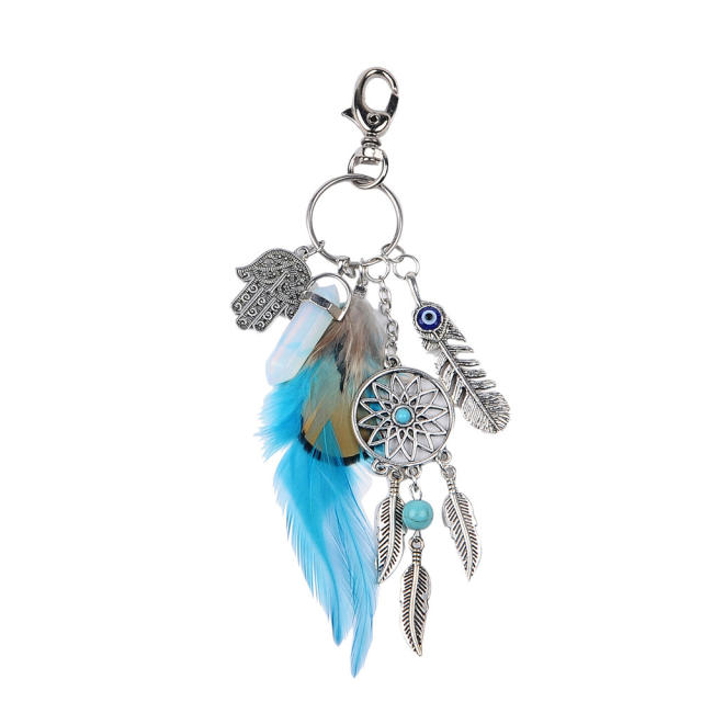 Natural crystal colorful feather keychain