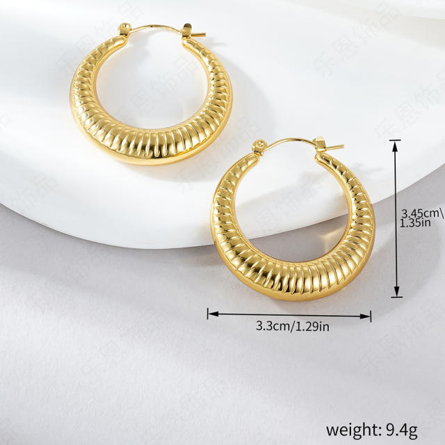 Hollow out striped hoop stainless steel earrings