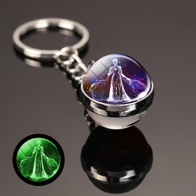 Personality luminous zodiac glass ball keychain