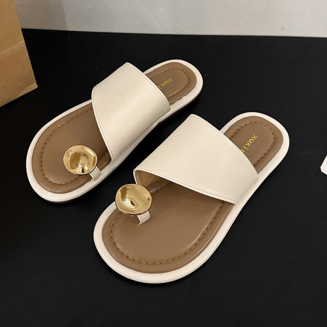 Summer metal accessory beach flat slippers sandals
