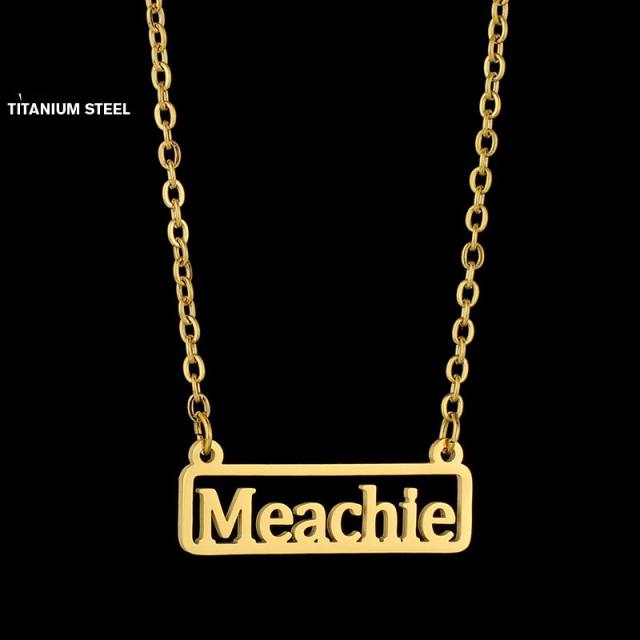 Concise hollow out name bar stainless steel custome necklace