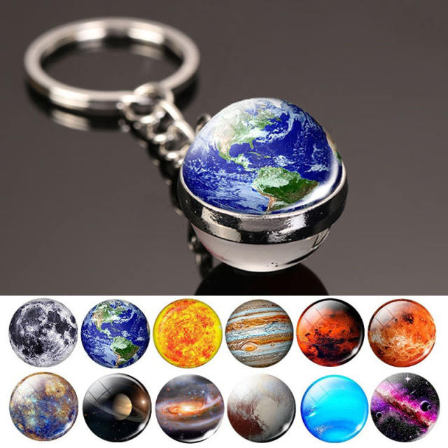 luminous universe solar system ball bead keychain