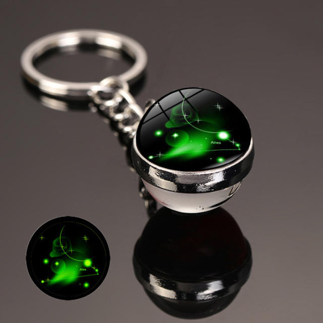 Luminous zodiac series glass ball keychain