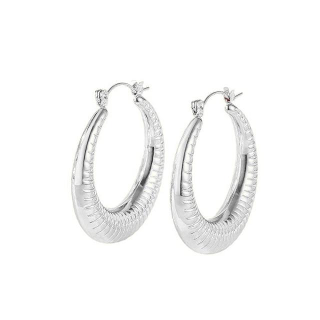 Hollow out striped hoop stainless steel earrings