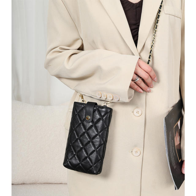 Classic Genuine Leather quilted pattern mini phone bag crossbody bag for women